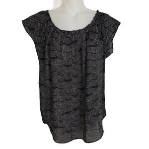 Lauren Conrad Womens Small Blouse Black Pleated Neck Tie-back Keyhole Cap Sleeve